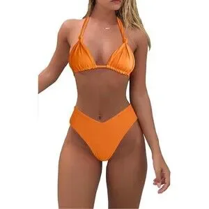 Orange Halter Bikini Set High Waist Swimwear Bulk lot of 6 Size Small